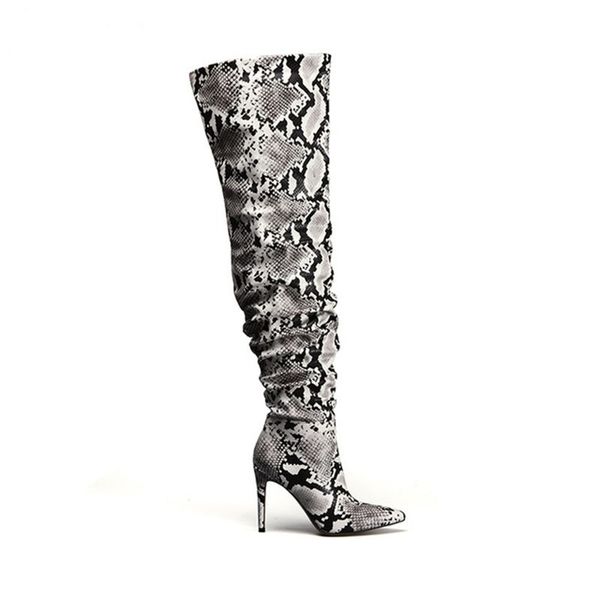 

stylesowner slouch thigh high boot snake skin over the knee boots high thin heel pleated pointed toe botte femme talon, Black