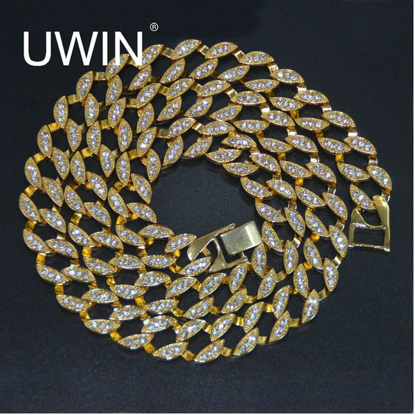 

chains uwin rapper hip hop men's necklace bling iced out 30" cz rhinestone 15mm miami cuban link chain fashion jewelry, Silver
