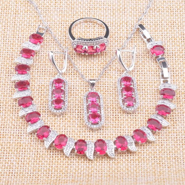 

russian style red crystal silver color bridal jewelry sets for women earrings rings bracelet necklace christmas gifts yz0700