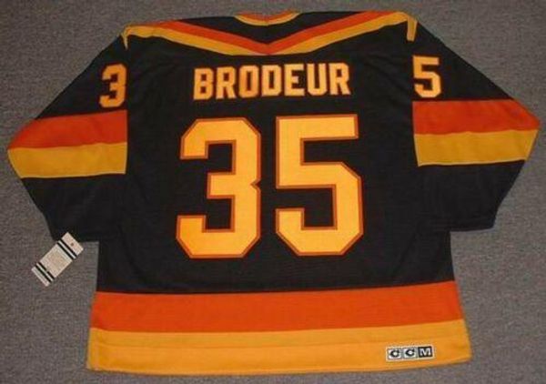 

richard brodeur vancouver canucks 1986 ccm vintage away hockey jersey all stitched quality any name any number, Black;red