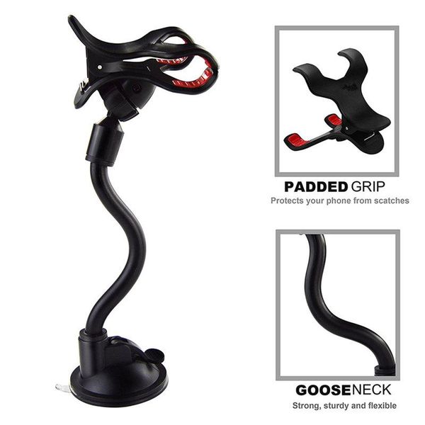 

cgjxscar mount long arm universal windshield dashboard phone holder with strong suction cup and clamp 360 degree stands