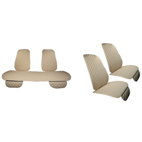 

5pcs flax car seat cover protector linen front cushion pad mat backrest for auto interior truck suv caravans(beige