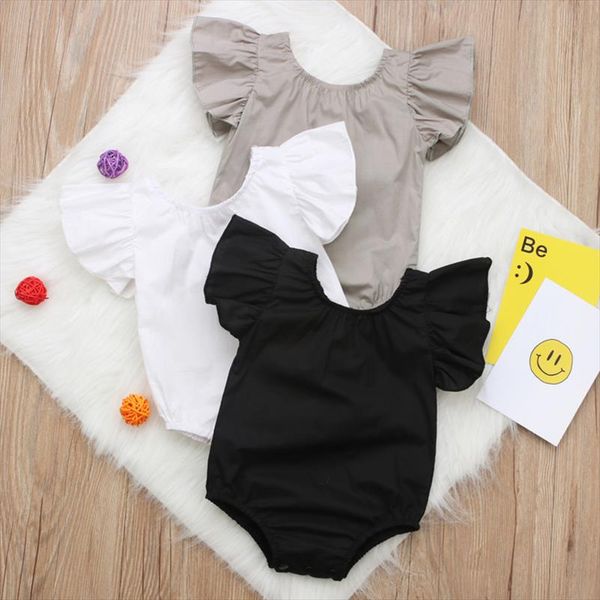 

ruffled collar newborn baby girl clothes summer sleeveless solid color infant baby romper girl jumpsuit sunsuit outfits clothing, Blue