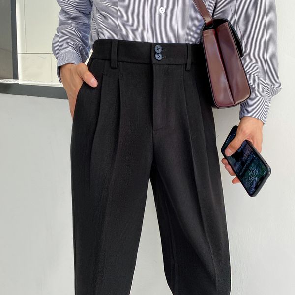 

men's suits & blazers 2021 autumn winter suit pants woolen business dress streetwear casual wedding straight-leg trousers costume homme, White;black