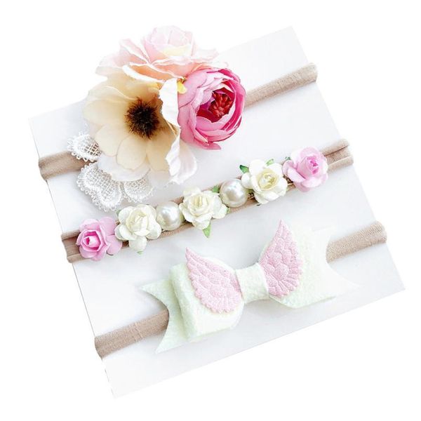 

3pcs/set kids girl baby toddler flower headband hair band headwear maquiagem infantil newborn pgraphy accessories retro 0718, Slivery;white
