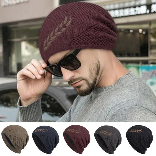 

winter knitted hat for men women printed chunky knit beanie caps soft warm fleece thick casual ski beanie skull hat, Blue;gray