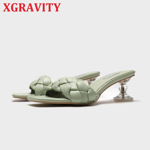 

xgravity new wine cup heels women square toe slippers woman fashion weave design high heels elegant female sandals summer, Black