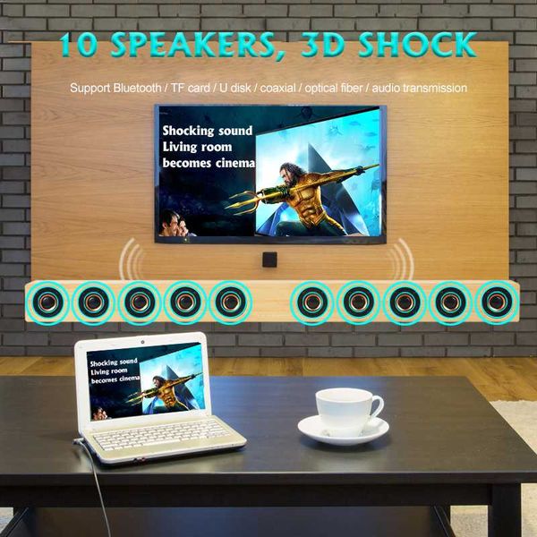 

2020 new wireless 40w wooden bluetooth soundbar stereo speaker home theater tv subwoofer music player support rca aux optical