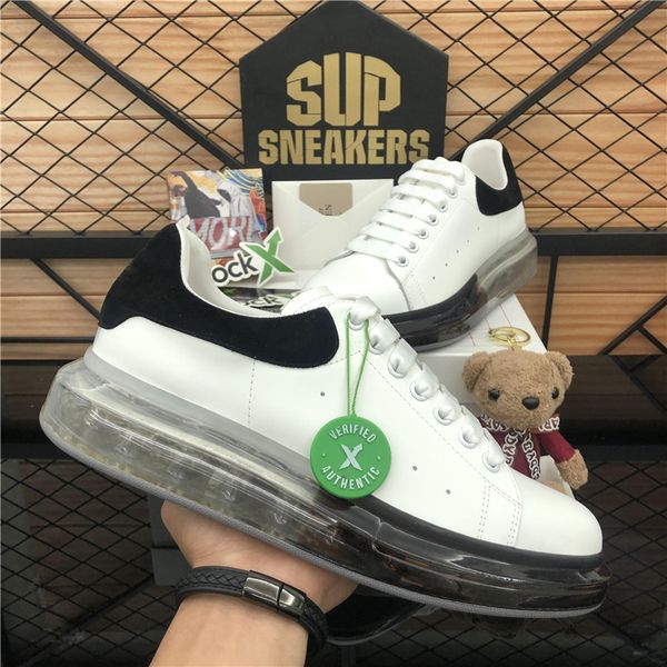 

2020 new crystle sole cushion genuine leather lace-up pairs casual shoes triple black white clear sole platform men women shoes