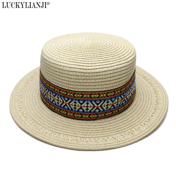 

luckylianji women's men's unisex's adjustable soft straw hollow dome flat wide brim boat cap sun beach hat national wind ban, Blue;gray