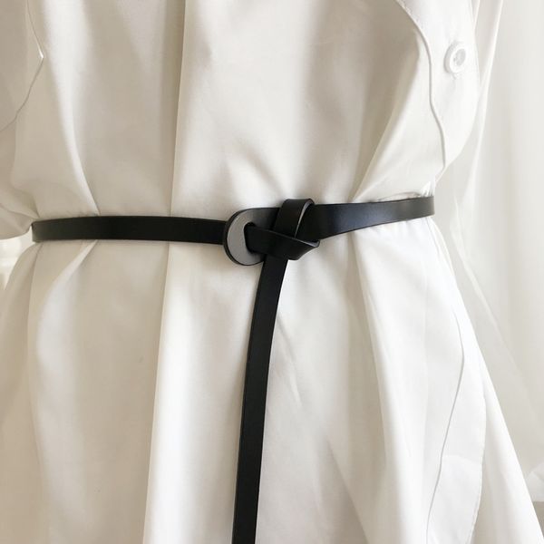 

korea's new temperament knotted coat belt cowhide dress shirt strap fine retro belt ladies literature, Black;brown