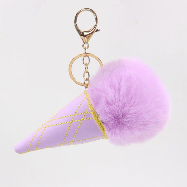 

2020 fur pom pom ice cream keychain popsicle key chain pompom creative fur ball key ring good quality, Silver