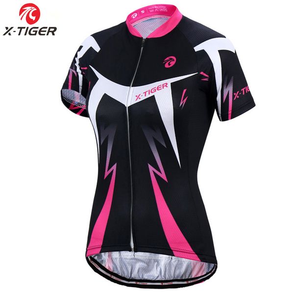 

x-tiger women cycling jerseys summer short sleeve cycling jerseys mountain breathable bicycle jersey quick-dry bike, Black;red