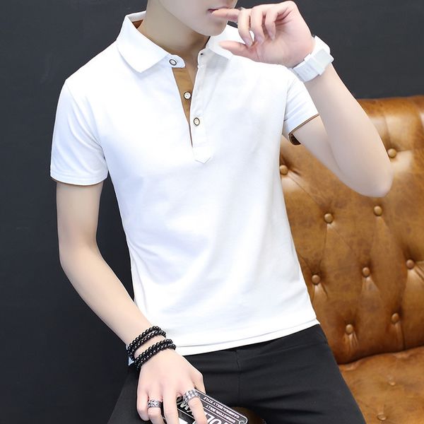 

men's polos 2021 compression shirt men summer short-sleeved male youth cotton slim lapel wild clothing, White;black