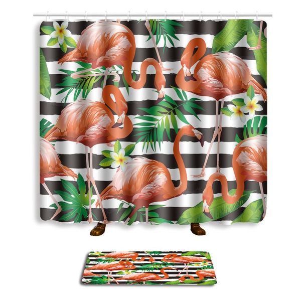 

zeegle cartoon flamingo bath mat set with shower curtain anti-slip toilet foot mat 2pcs polyester bath floor rug doormat