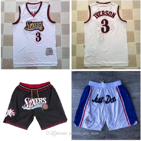 

men's philadelphia 76ers 3 allen iverson mitchell & ness white 97-98 hardwood classics swingman player jersey 05, Black;red