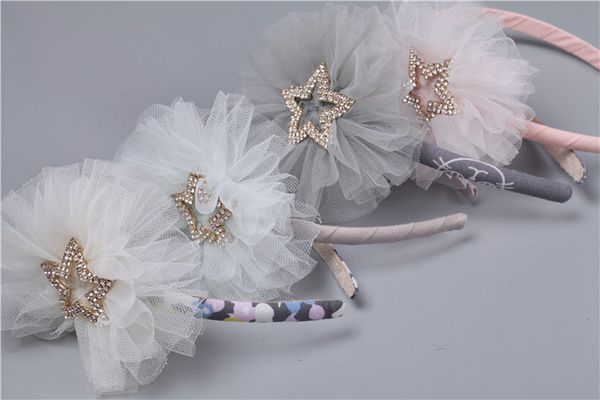 

12pcs fashion glitter gemstone star gauze floral hairbands solid big flower hair sticks princess headwear girls hair accessories, Slivery;white