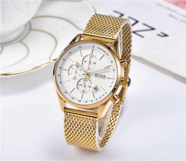 

fashion full-featured six-pin quartz men watch mesh steel belt men classic calendar watch fashion simple business watches full dial work