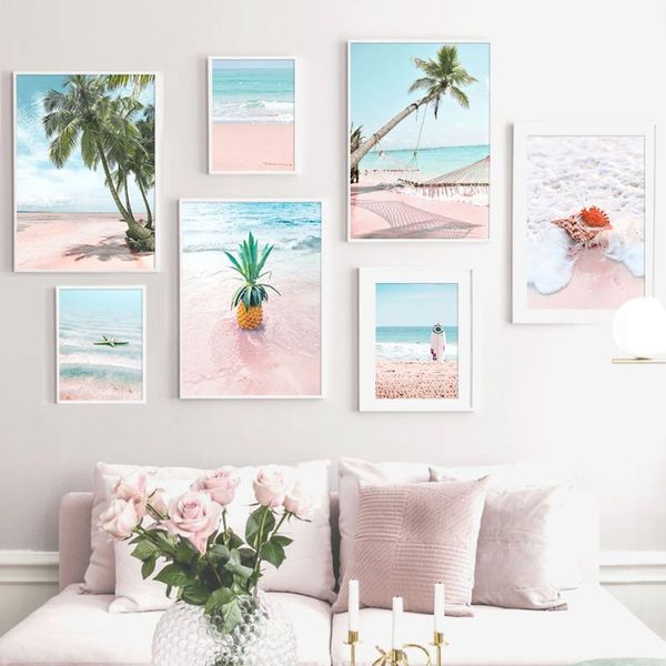 

paintings pink sea beach shell pineapple hammock nordic posters and prints wall art canvas paintingwall pictures for living room decor