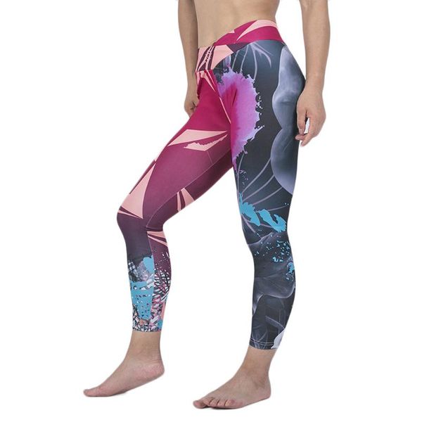 

sagace yoga ankle-length pants women's digital print stitching trousers high waist sports fitness running yoga cropped pants, White;red