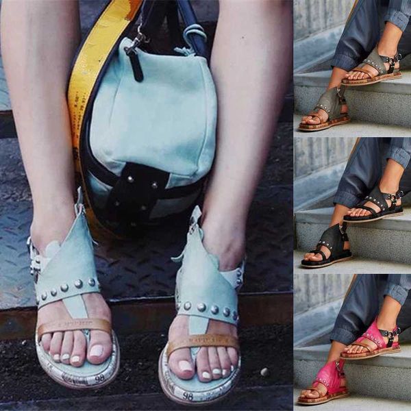 

2020 woman sandals wedges casual summer shoes women's fashion rome flip flops wedges sandals pu leather rivet shoes, Black