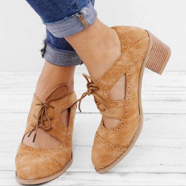 

summer vintage london brogue shoes women lace up sandal chunky high heels cut-outs female casual footwear plus size 35-43, Black