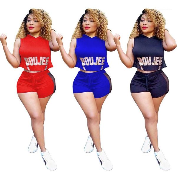 

shorts suits hooded tank boujee letters designer tracksuits women mesh crop, Gray