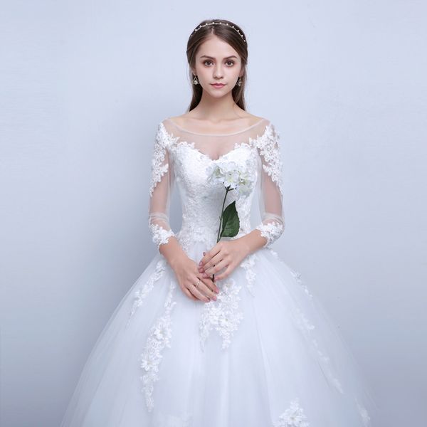 Luxus Sexy Real Photo Prinzessin Elegante Hochzeit Kleider 2020 Neue Hülse Mit Drei Vierteln Spitze Blume Brautkleider Vestidos De Noiva