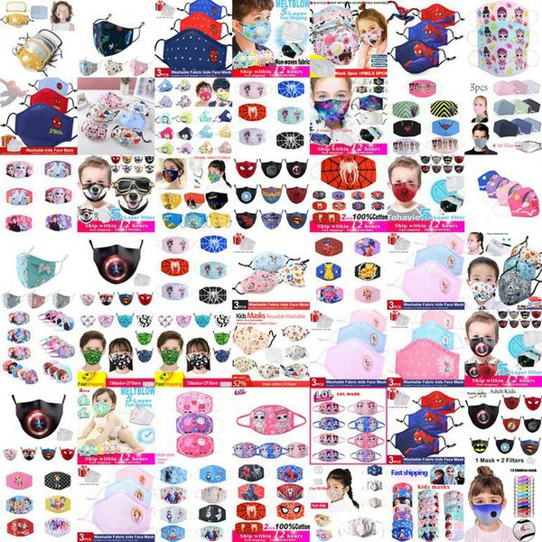 

100styles kids cotton pm25s cute cartoon masks face shields with breathing valve and 2 filters for 2 12 years old children better, Blue