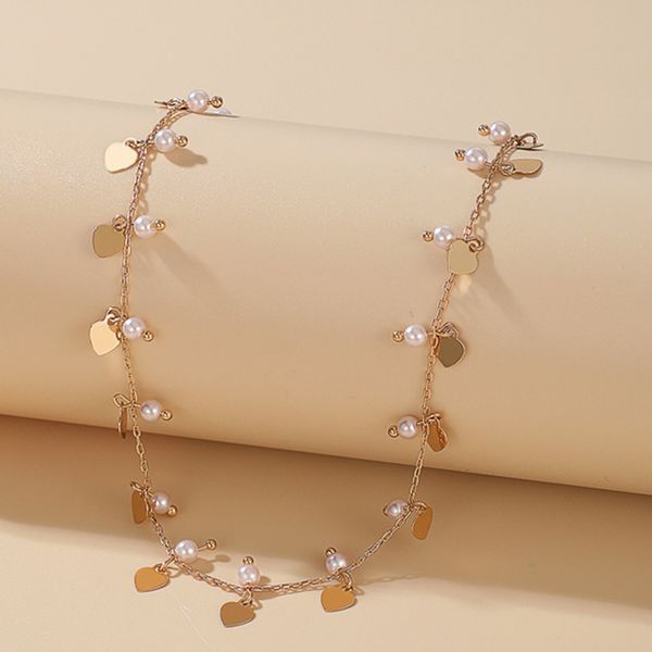 

huatang elegant love heart pearl pendant necklace for women gold sequin clavicle chain female party jewelry collares on the neck, Silver
