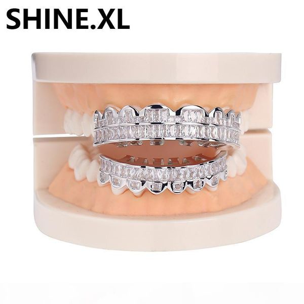 

hip hop iced out zircon custom fit gold teeth grillz caps micro pave cubic zirconia & bottom grills set for christmas gift women, Black