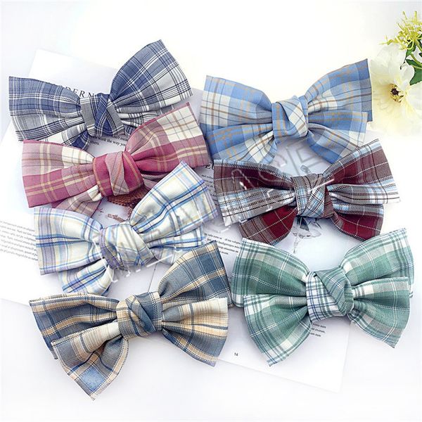 

girls plaid hairbows checkered hairpins women grid hair ties holder big bows hair clips baby barrettes female party hair accessories d81203, Slivery;white