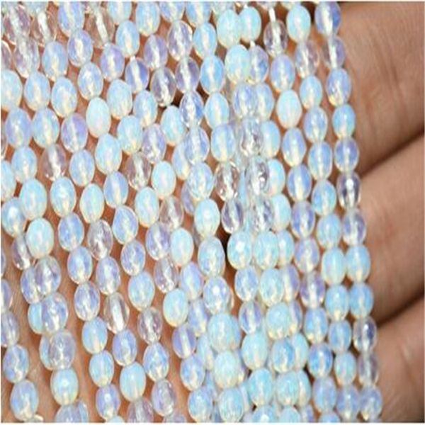 

nouvelles perles rondes Ã facettes en opale blanche naturelle 4mm 15'', Silver