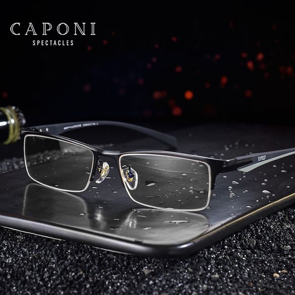 

caponi men business eyewear metal glasses frame flexible tr legs square leisure super light computer eyeglasses for male j6103, Black