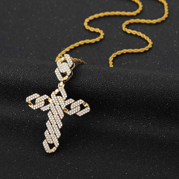 

hip hop cuban chain cross pendant necklace men micro pave + cubic zirconia egyptian style necklaces jewelry, Silver
