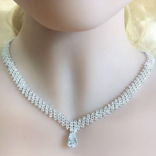 

new fashion luxury crystal water drop necklace women's wedding accessories chain banquet necklace jewelry gifts, Golden;silver