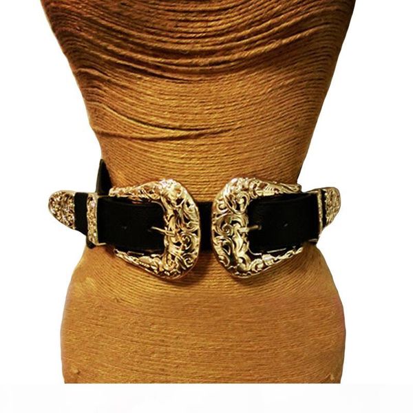

new fashion female vintage strap metal pin buckle leather for women elastic designer hollow out wide waist belts c19010301, Black;brown