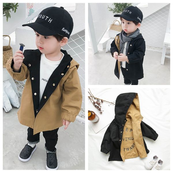 

toddler children windbreaker jacket clothes boys girls double-faced coat outwear hooded autumn winter clothes for 9m-6t kids, Blue;gray