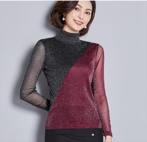 

turtleneck women blouses 2020 new female long sleeve slim casual elastic basic shirt plus size lady clothing women, White