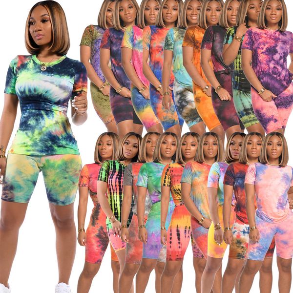 

designer women two piece outfits summer tracksuit lip tie dye t shirt + pants 2 piece set plus size ladies sweatsuits clothes, Black;white