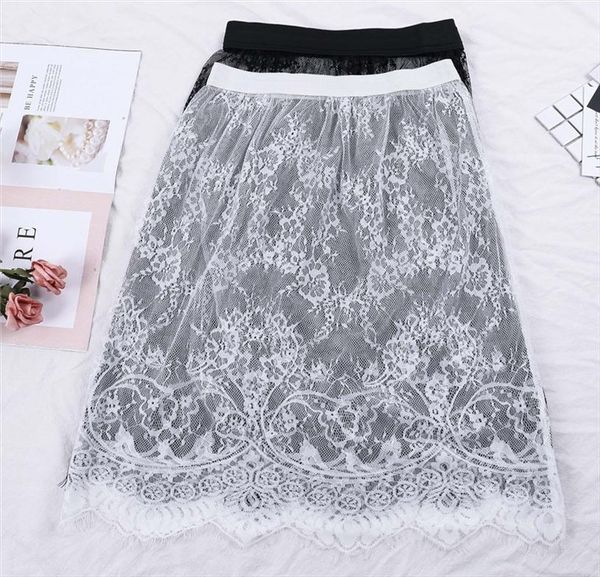 

женщины sexy lace transparent юбки лета элегантных женщин сплошной вскользь сетки тюль юбки выдалбливают короткие линии черный белый юбка, Black