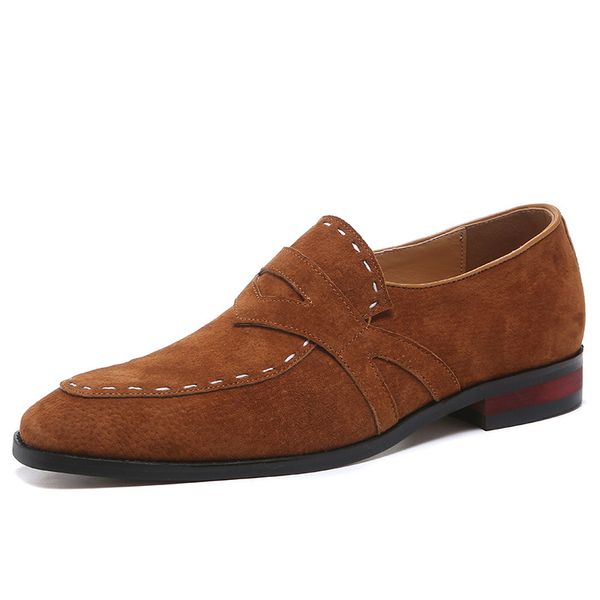 

2020 new men fashionable and simple british pig skin doudou men's shoes with abrasive leather versatile pointed shoes, Black