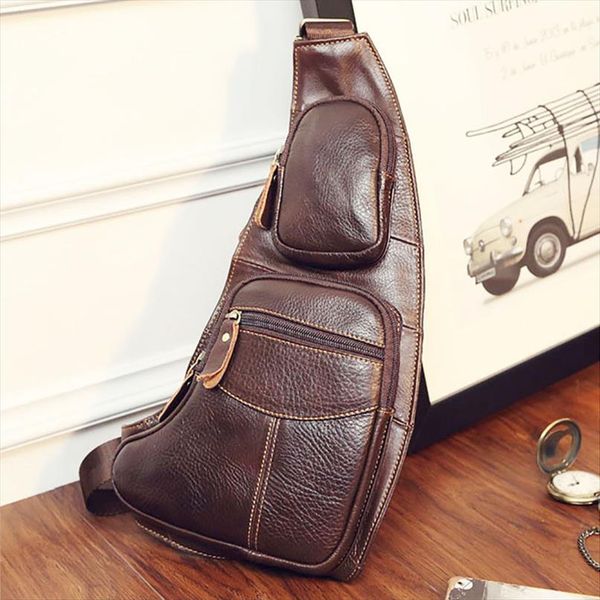 

men genuine leather cowhide vintage sling chest back day pack travel fashion cross body messenger shoulder bag