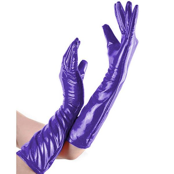 

6xl five fingers shiny metallic long gloves women elbow length gloves pole dancing clubwear cosplay costume accessories, Blue;gray