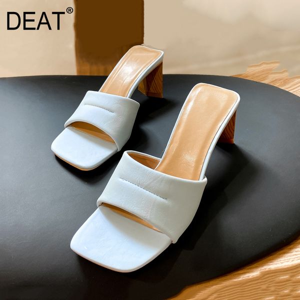

deat] 2020 new spring summer square toe shallow temperament pu leather high heels slippers women shoes fashion tide 10i132, Black