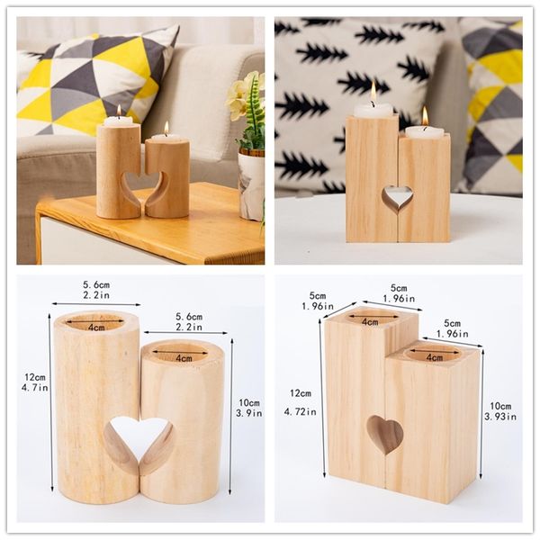 top popular Natural Wood Tea Light Candle Holders Heart-Shaped Romantic Candle Holders Cute Decorative Wedding Decor Home Decor 2021