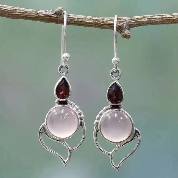 

women fashion pink round moonstone earrings for women statement wedding jewelry crystal zinc alloy drop pendant earrings gift, Silver