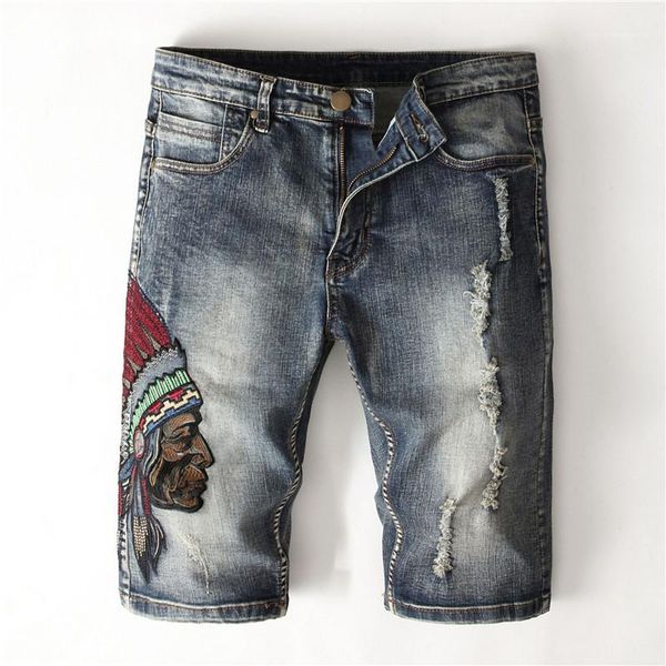 

panelled jeans with zipper mens vintage embroidery short jeans fashion distrressed dark blue shorts mens designer