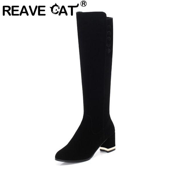 

похищать cat женщина теплого колена высокой площадь boots металла пятка круглого toe flock молния пуговица большого размером 34-43 черного э, Black