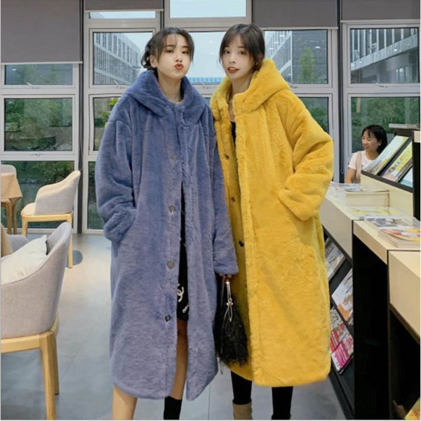 

kayoulai autumn winter fashion coat long sleeve imitation overcoat rex fur thick plush teddy coat, Black